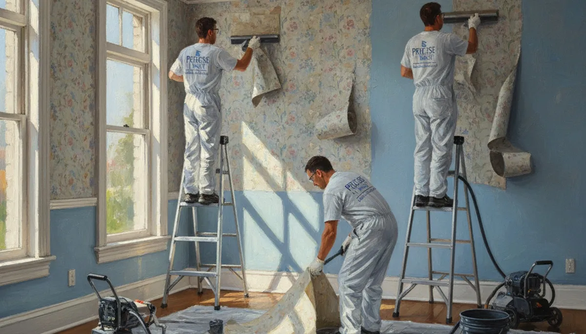 Wallpaper removal service in Glendale, AZ, preparing aging walls for a smooth paint finish