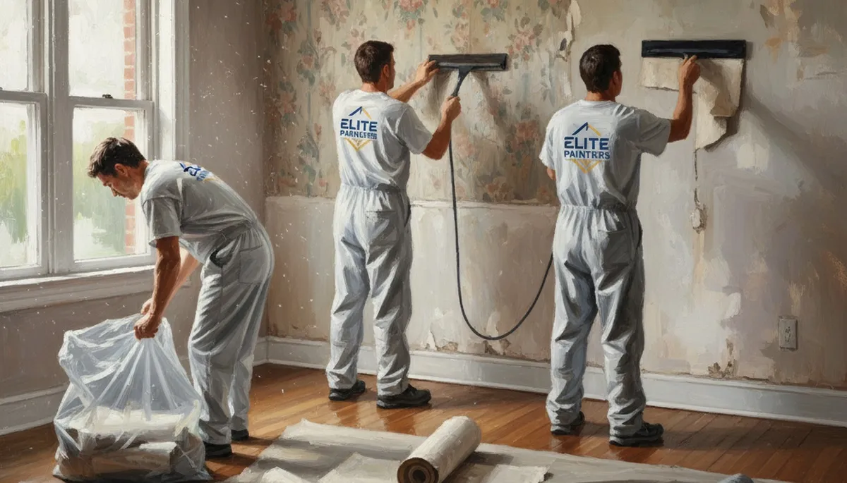 Wallpaper removal in Glendale, AZ by Glendale Paint Pros prepping walls for repainting