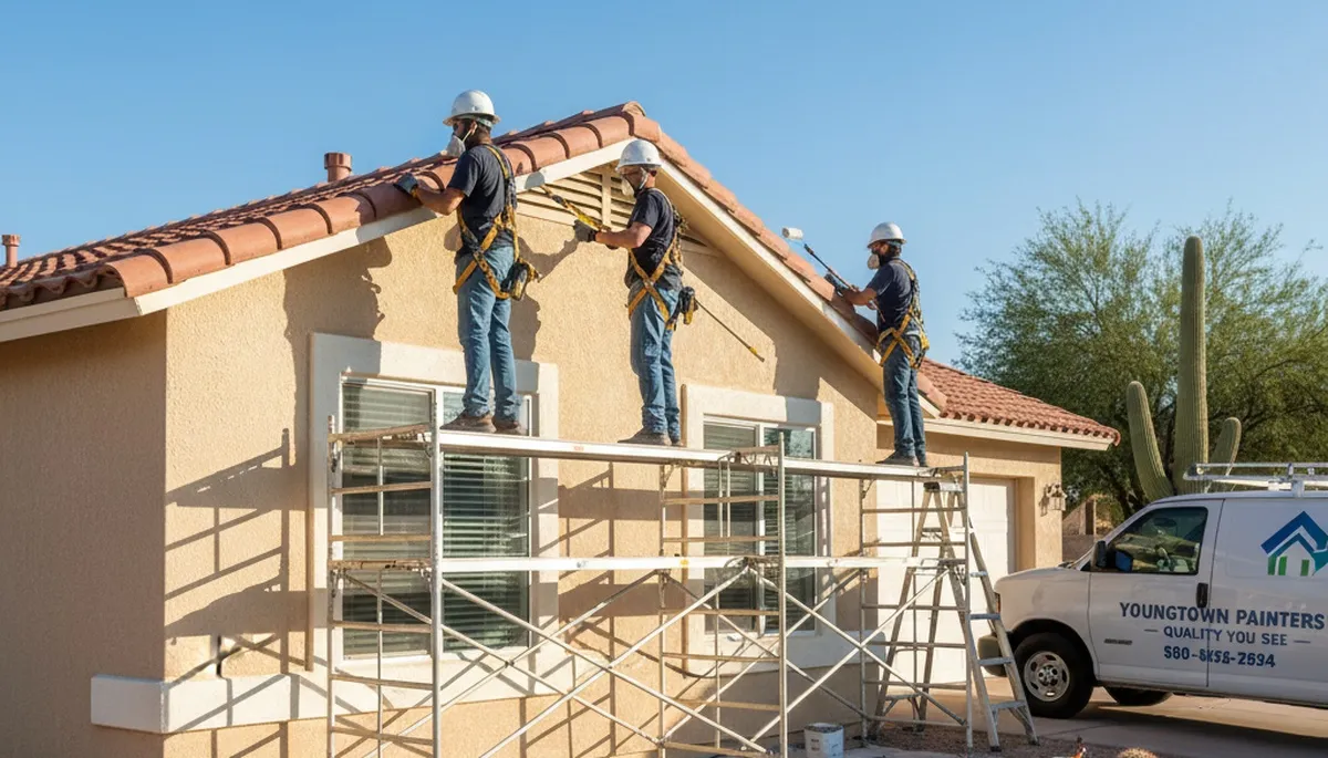 Painting contractor in Glendale, AZ applying exterior paint on a home facade